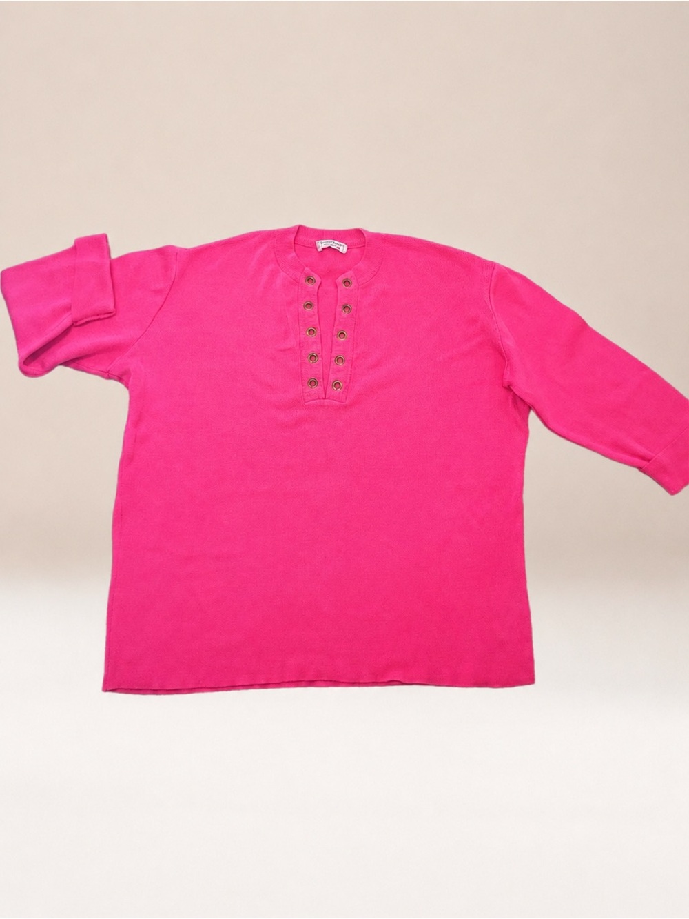 Rare Vintage YSL Yves Saint Laurent Rivé Gauche Hot Pink Knit Sweater Jumper Top